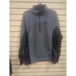 Spyder Mens Black Gray Long Sleeve 1/4 Zip Pullover Fleece Jacket Size XL